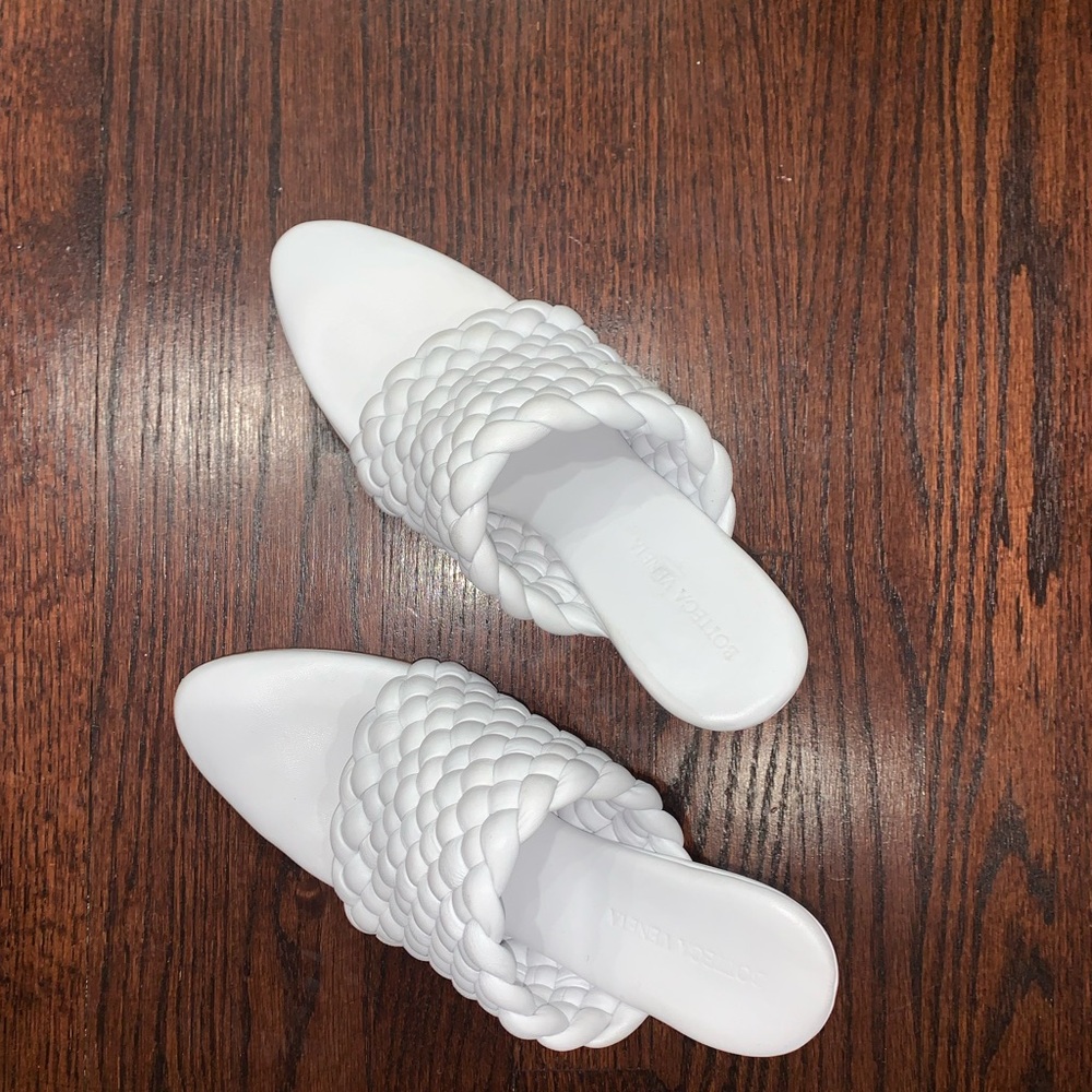 Women's White Bottega Veneta Braided Padded Leather Slip-On Mules